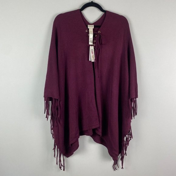 Chicos One Size Lace Up Fringed Poncho In Monrovia Western Tasseled Pullover - Picture 1 of 10
